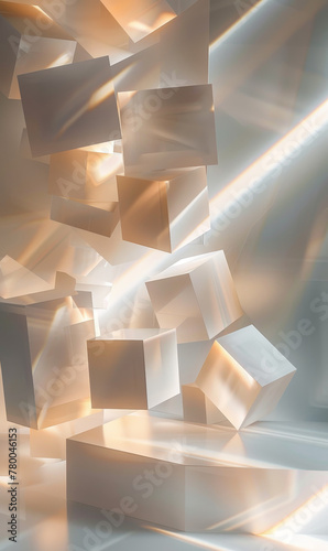 White cubes with soft light creating shadows.