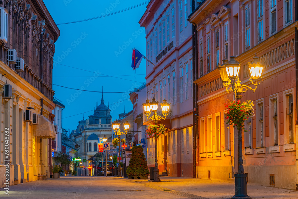 Night view of a street in the center of Serbian town Novi Sad