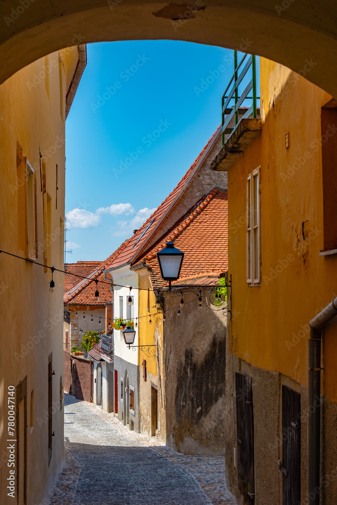 Narrow street in the historical center of Ptuj, Slovenia