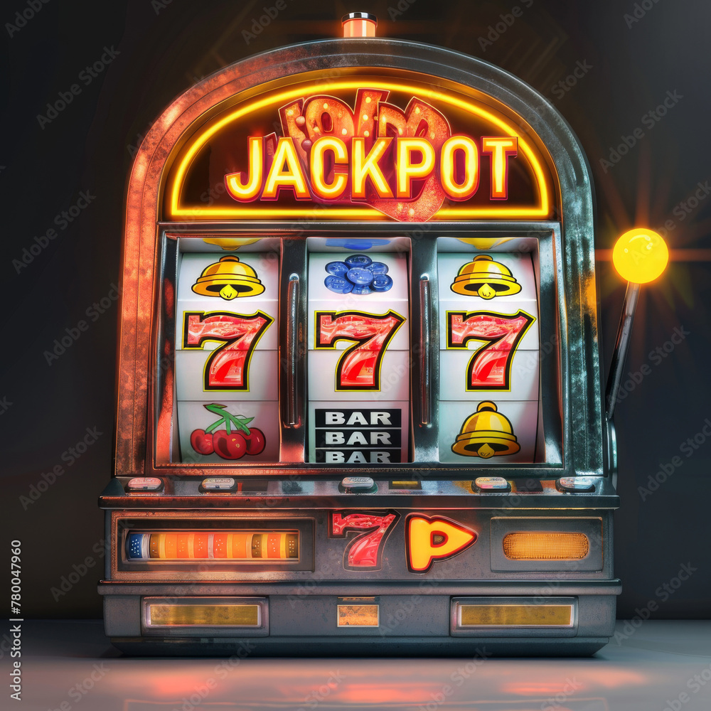 A slot machine displaying the winning jackpot symbols