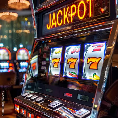 A slot machine displaying "JACKPOT" sign above
