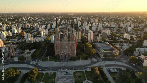 Cathedral of Jesus, La plata, aerial view Church architecture on sunset photo