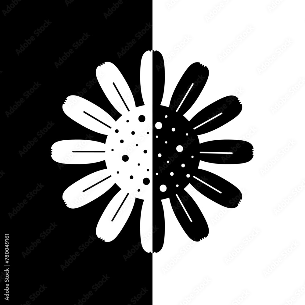 Flower vector illustration. Black and white flash card with high contrast for printed products. Flower vector illustration. Black and white flash card with high contrast for printed products.