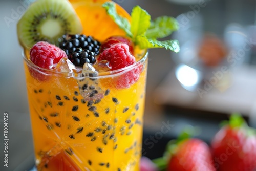 Colorful Drink With Oranges and Raspberries in a Glass