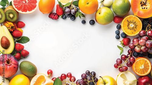 Colorful Fresh Fruit Assortment  Isolated on White with Blank Space