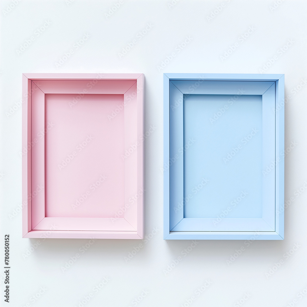 Empty Pink and Blue Frames on White Wall Empty Pink and Blue Frames on White Wall
