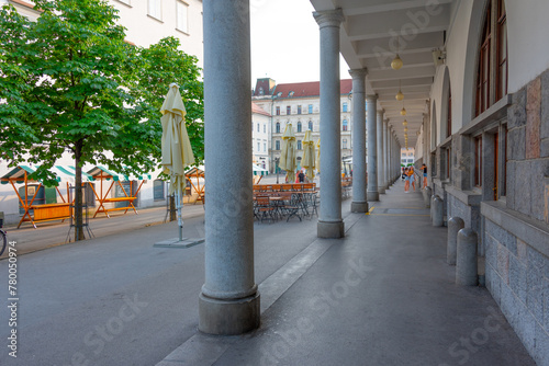 Arcade of the covered market in Ljubljana, Slovenia photo