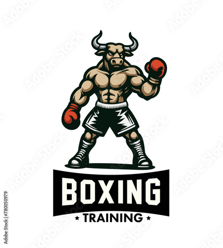 Bull boxer fighter isolated vector illustration. Cartoon character. Sports character