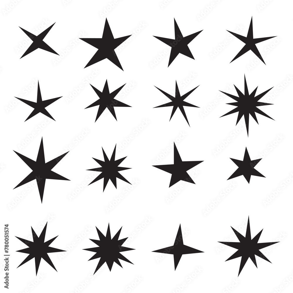 Stars of different shapes, a set of templates for greeting card, poster. Vector illustration. - obrazy, fototapety, plakaty 