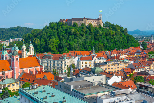 Skyline of Ljubljana from Neboticnik skyscraper in Slovenia photo