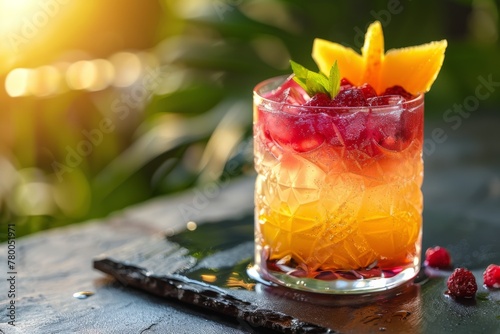 Colorful Drink With Oranges and Raspberries in a Glass