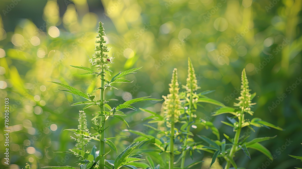 Blooming ragweed acts as an allergen for individuals with allergies during the warm season