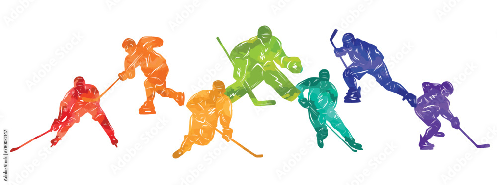Men colorful silhouettes of hockey players. Hockey vector illustration.	
 - obrazy, fototapety, plakaty 