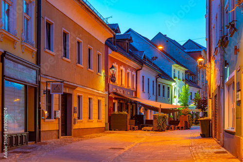 Night view of a street in the historical center of Kranj, Slovenia