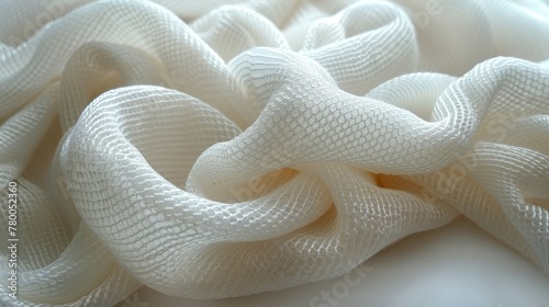 On a white background, we see knitted fabric unraveling photo