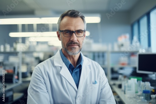 Pharmaceutical scientist in a lab, utilizing advanced equipment to analyze test outcomes, contributing to medical progress.