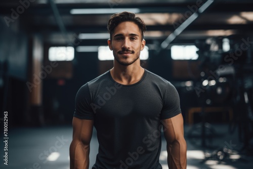 A close-up portrait of a young man in excellent physical shape, his toned muscles and vibrant energy evident. His athletic build and radiant smile reflect his commitment to fitness and well-being.