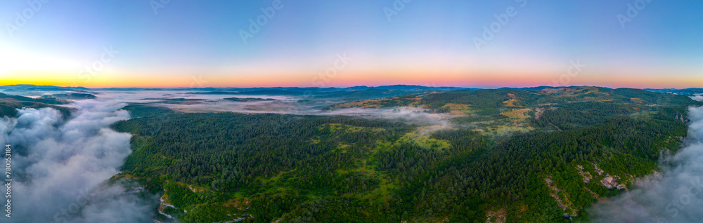 Fototapeta premium Morning mist over meanders of Uvac river in Serbia