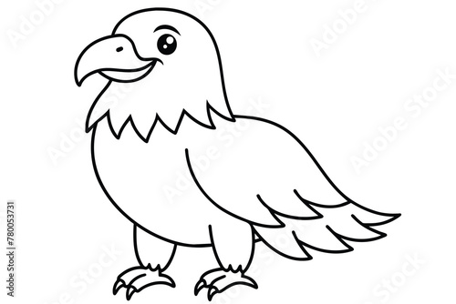 Happy cute eagle cartoon, line art, vector illustration