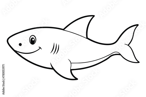 Cute shark swimming cartoon icon  line art  vector illustration
