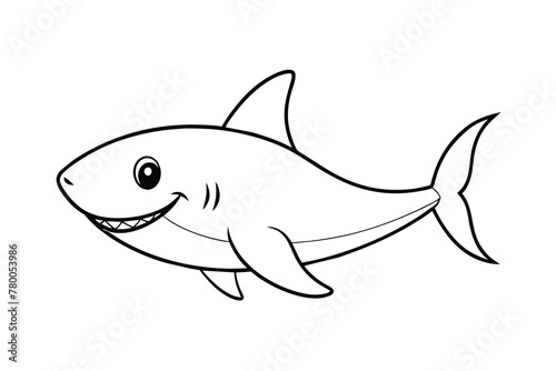 Cute shark swimming cartoon icon  line art  vector illustration.