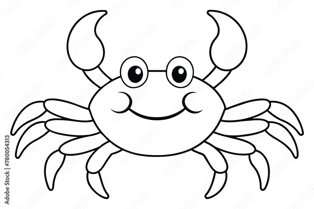 Cute crab cartoon, line art, vector illustration