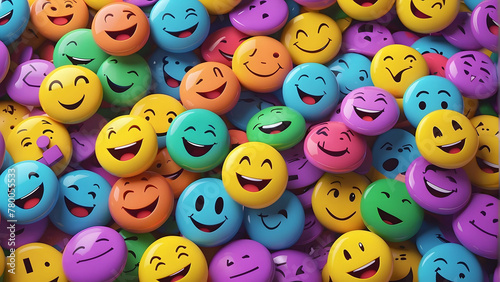 Many yellow balls with smiling faces. Social media and communications concept background