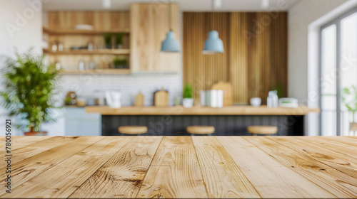 illustration with a wooden surface in front of a blurry kitchen scenery