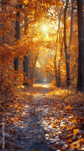 Path Through Forest Covered in Leaves
