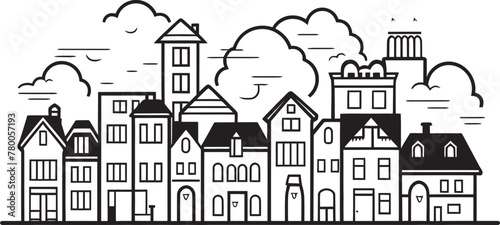 Cityscape Clarity  Vector Icon of Simplistic Townscape Downtown Delight  Simplistic Line Drawing Logo Design