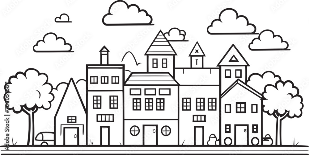 Cityscape Canvas: Simple Line Drawing Emblem Downtown Dynamics: Vector Icon of Urban Landscape