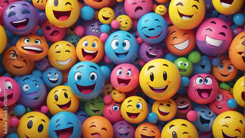 Many yellow balls with smiling faces. Social media and communications concept background photo