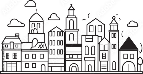 Urban Harmony  Simplified Line Drawing Icon Skyline Sketchbook  Vector Logo of Urban Landscape Sketch