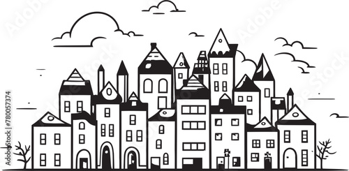 Skyline Schematic: Simplified Townscape Vector Icon Urban Zenith: Vector Logo Design of Clean Cityscape