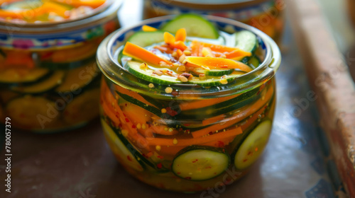Homemade bulgarian pickled vegetables in jar