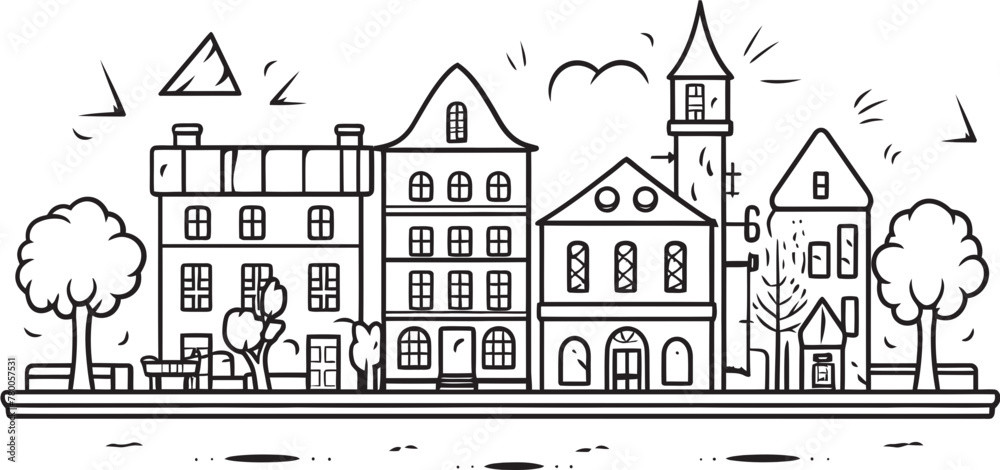 Skyline Scribbles: Simple Townscape Vector Logo Cityscape Sketchbook: Clean Line Drawing Emblem