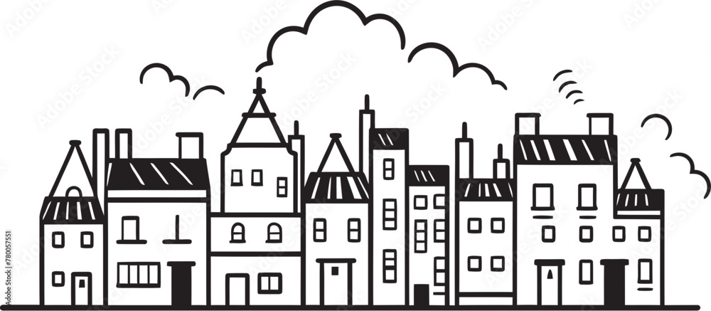 Obraz premium Cityscape Chronicle: Vector Logo of Simple Urban Landscape Architectural Aura: Minimalist Townscape Line Art Icon