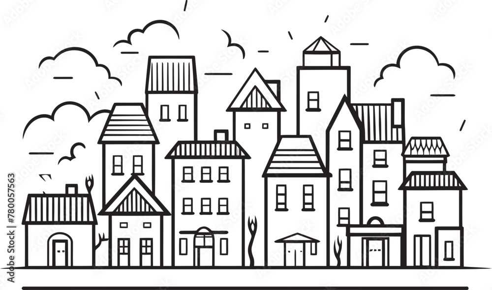 Skyline Sketchbook: Clean Townscape Line Art Logo Metropolitan Mosaic: Simplistic Townscape Vector Icon