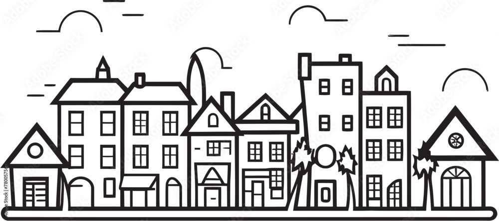 Downtown Dynamics: Simplified Line Drawing Icon Cityscape Clarity: Vector Icon of Basic Urban Scene