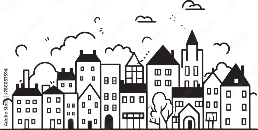 Townscape Totems: Simple Line Drawing Logo Design Urban Vignette: Vector Logo of Simplistic Cityscape