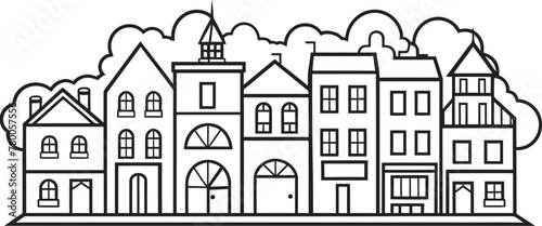Architectural Aura: Minimalist Townscape Line Art Icon Skyline Symphony: Vector Icon of Basic Townscape