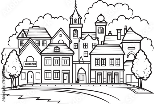 Architectural Abstraction: Clean Townscape Line Drawing Emblem Urban Zenith: Vector Logo Design of Simplistic Townscape