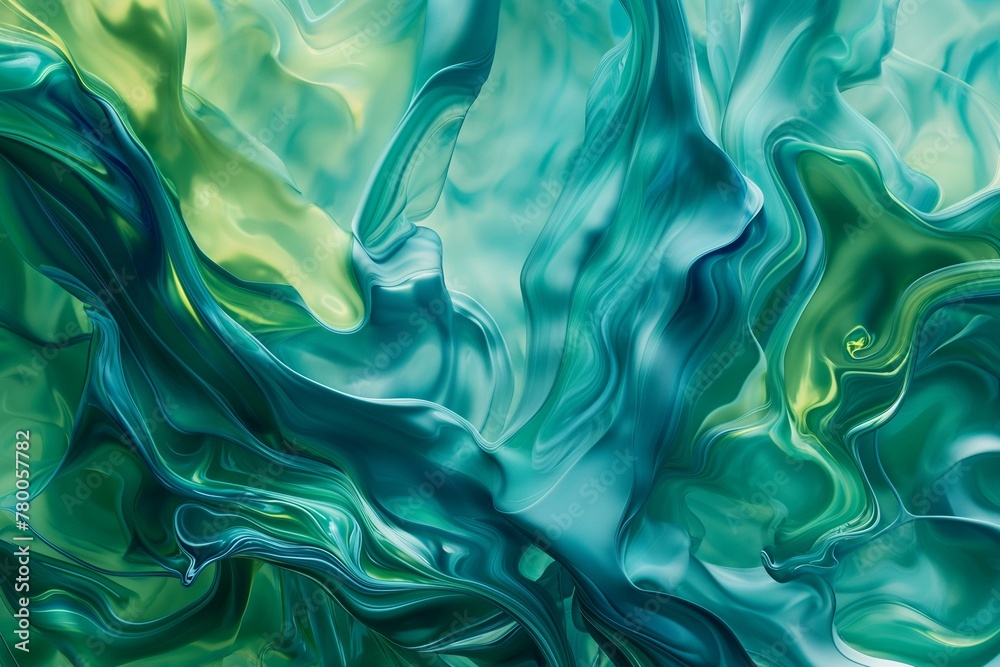 Fototapeta premium Abstract Melting Patterns with Nature-Inspired Green and Blue Hues