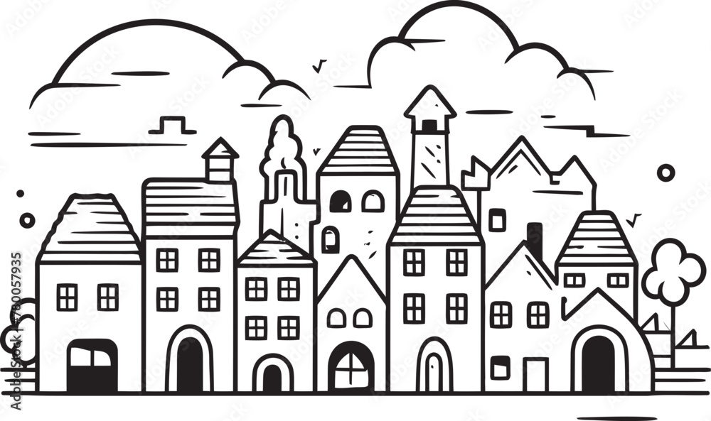 Skyline Sketchbook: Vector Icon of Clean Urban Scene Cityscape Zenith: Minimalistic Townscape Line Drawing Emblem