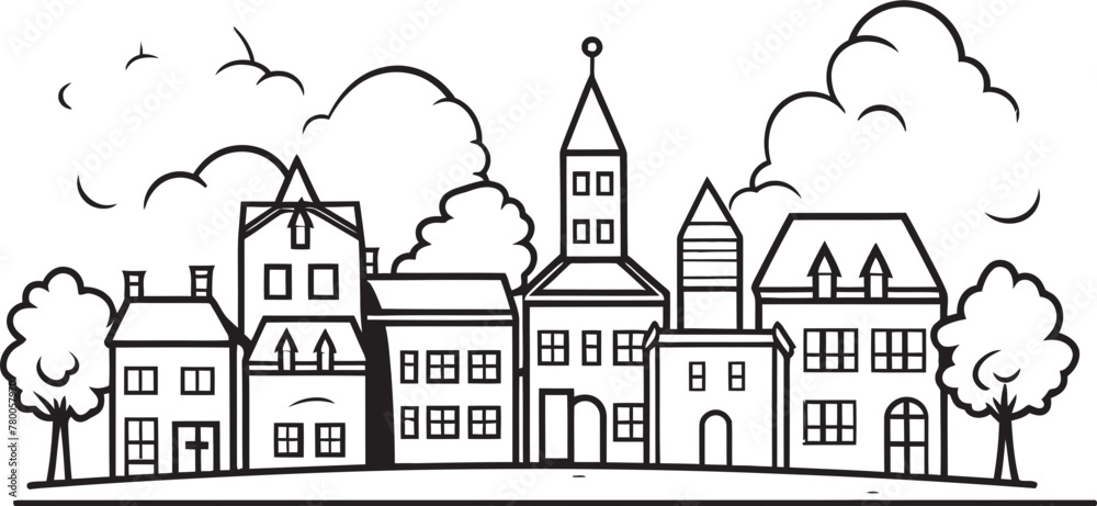 Cityscape Chronicles: Simplified Vector Townscape Emblem Downtown Delight: Clean Line Drawing Logo
