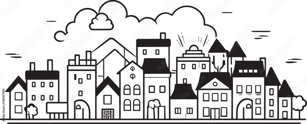 Cityscape Harmony: Basic Line Drawing Townscape Icon Metropolitan Mirage: Simplified Vector Cityscape Emblem