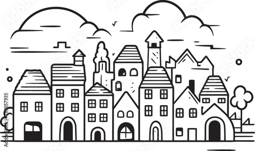Skyline Sketchbook  Vector Icon of Clean Urban Scene Cityscape Zenith  Minimalistic Townscape Line Drawing Emblem