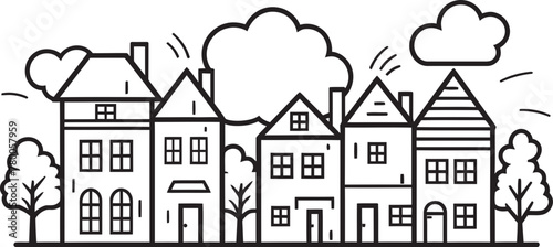 Downtown Delight: Clean Line Drawing Logo Urban Zenith: Vector Icon of Simplified Urban Scene