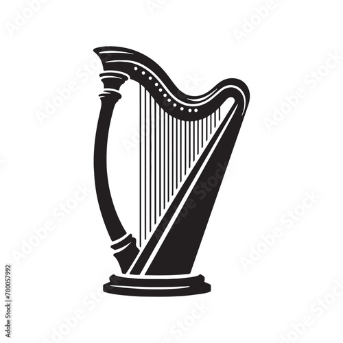 Melodic Mastery: Exquisite Harp Silhouette, Enhanced with Minimal Vector Detailing, Harp Silhouette - Harp Illustration - Minimallest Harp Vector
