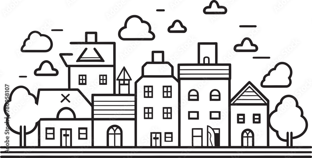 Architectural Essence: Vector Logo Featuring Basic Urban Landscape Cityscape Canvas: Minimalistic Townscape Line Drawing Logo